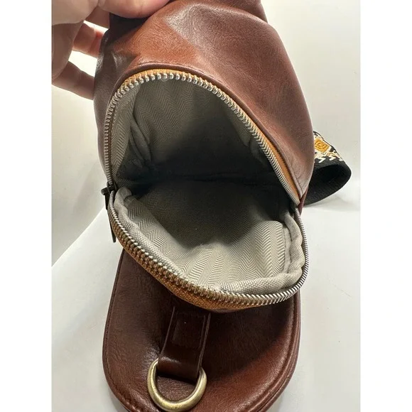 Faux Leather Brown Sling Bag Aztec Strap Crossbody‎ Backpack Purse Women - Picture 5 of 7